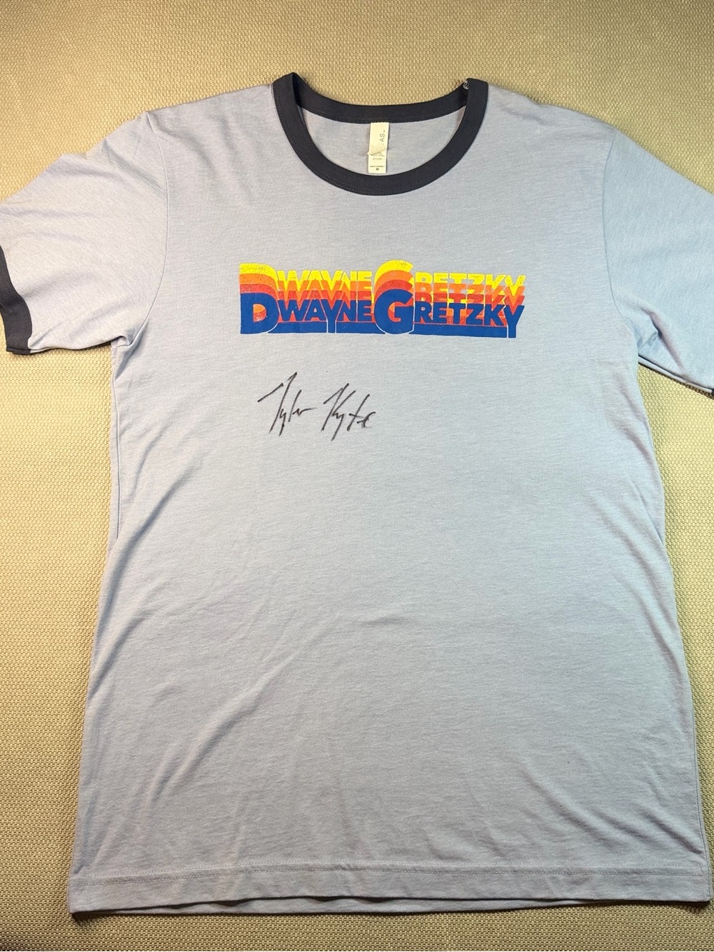 RARE Signed Dwayne Gretzky Concert Tee - Blue Ringer with Multicolor logo